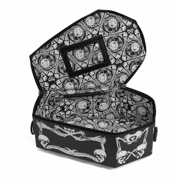 Kreepsville Black Coffin-Shaped Handbag with Skeleton Design - Picture 3 of 12